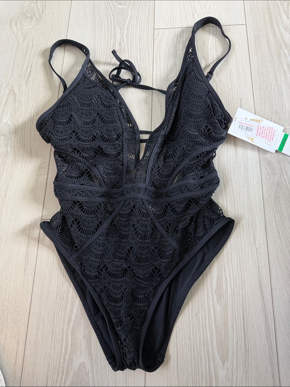 BECCA Black Crochet One-Piece Swimsuit